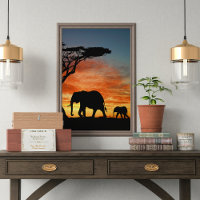 Safari Afrique Sunset Elephant Silhouette Art