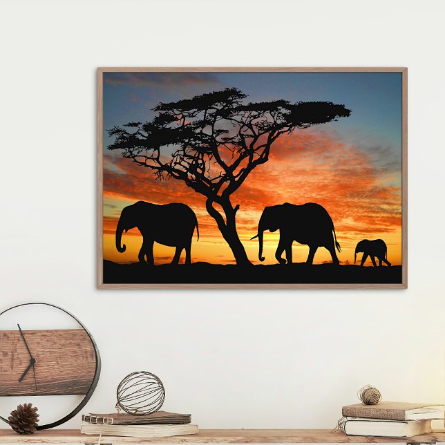 Poster Safari Afrique Sunset Elephant Silhouette Art (Créateur téléchargé)