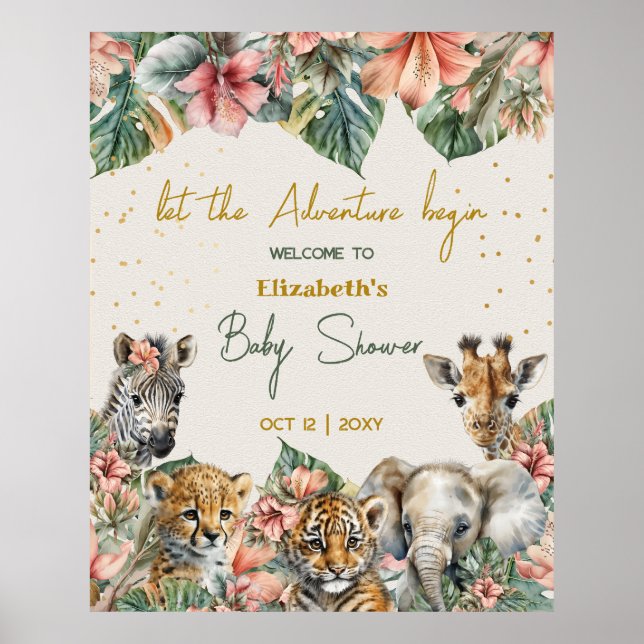 Poster Safari Animal Aventure Commencer Baby Boy Douche (Devant)