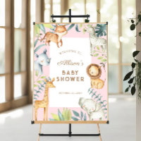 Safari animal fille baby shower signe de bienvenue