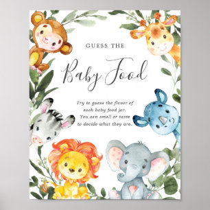 Poster Safari Animaux Baby shower Devinez La Nourriture P