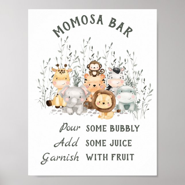 Poster Safari Animaux Baby shower Momosa Bar (Devant)