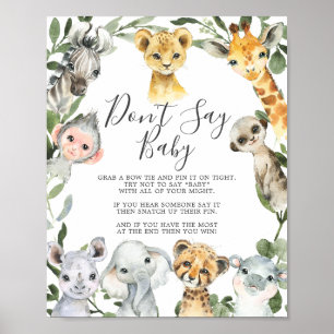 Poster Safari Animaux Baby shower Ne pas dire bébé signe