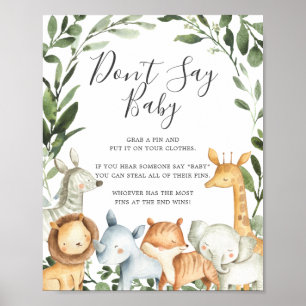 Poster Safari Animaux Baby shower Ne pas dire bébé signe