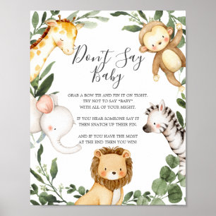 Poster Safari Animaux Baby shower Ne pas dire bébé signe