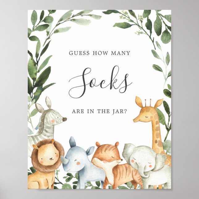 Poster Safari Animaux Baby showers Devinez Combien De Cha (Devant)