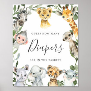Poster Safari Animaux Baby showers Devinez Combien De Dia