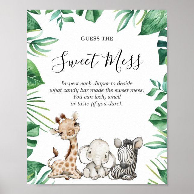 Poster Safari Animaux Baby showers Devinez Le Mess Sweet (Devant)