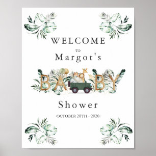Poster Safari Animaux Conduite Par Baby shower Verdure Or