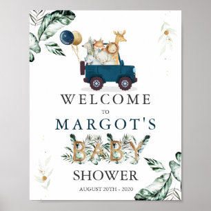 Poster Safari Animaux Conduits Par Baby shower Verdure