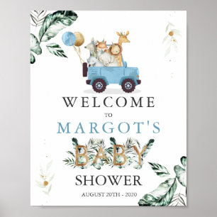 Poster Safari Animaux Conduits Par Baby shower Verdure