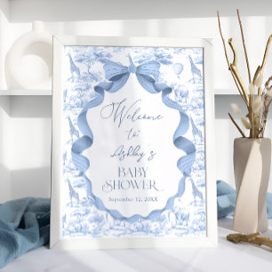 Poster Safari Animaux Toile de Jouy Baby shower Bienvenue
