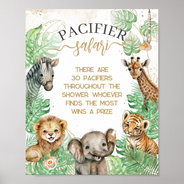 Poster Safari animaux Tropical Shower pacifier jeu de cha (Devant)