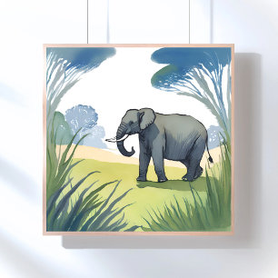 Poster Safari aux éléphants   Aquarelle de belle nature 