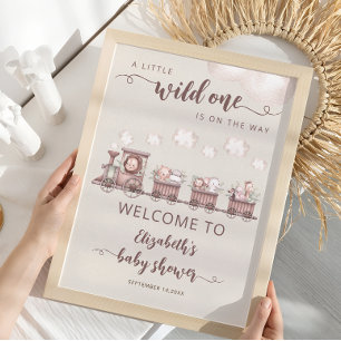 Poster Safari Baby Animals Train Baby shower Bienvenue