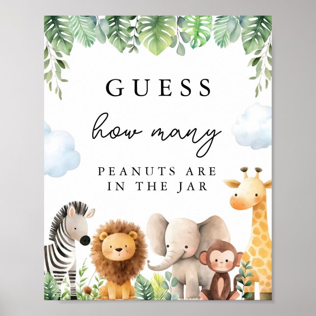 Poster Safari Baby Shower Devine Combien (Devant)
