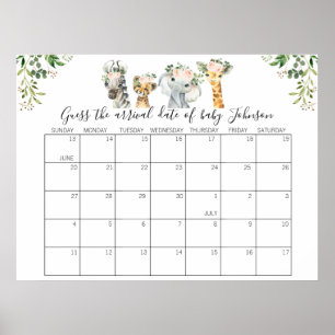 Poster Safari Baby shower Guides Date de livraison Calend