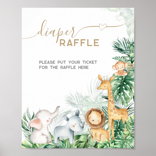 Poster Safari Bébé Animaux Baby shower Déchets Raffle (Devant)