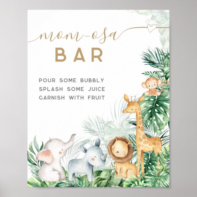 Poster Safari Bébé Animaux Baby shower Maman-osa bar (Devant)