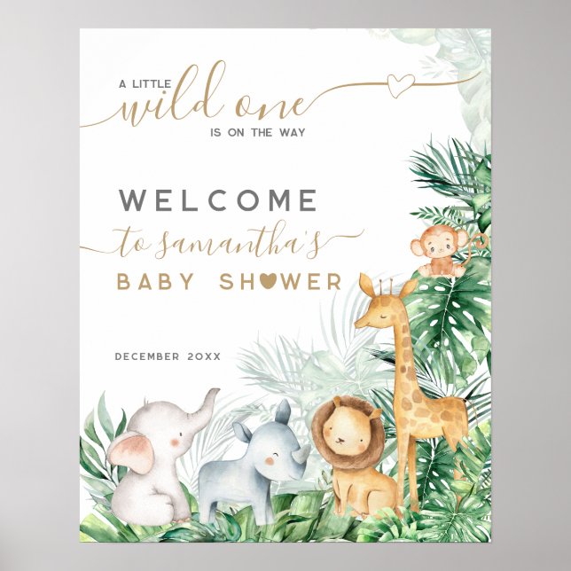 Poster Safari Bébé Animaux Végétation Baby shower bienven (Devant)