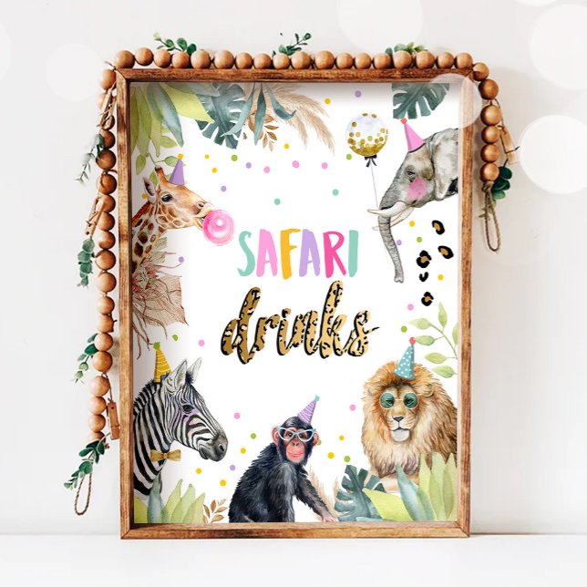 Poster Safari Boissons Safari Party Animaux Anniversaire (Créateur téléchargé)