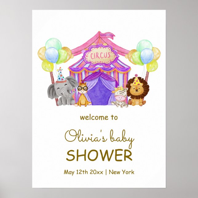 Poster Safari Circus Carnival Baby shower de ballon Bienv (Devant)