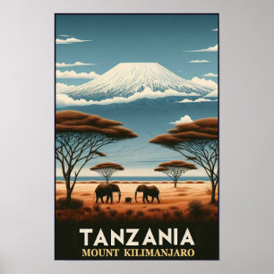 Poster Safari du Mont Kilimanjaro - Tanzanie Vintage Voya