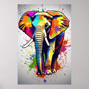 Poster Safari Elephant Art Africain, Peinture Arc En Ciel