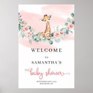 Poster Safari Giraffe Eucalyptus Baby shower fille Bienve