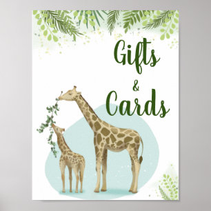 Poster Safari Giraffe Feuille Baby showers cadeaux et car
