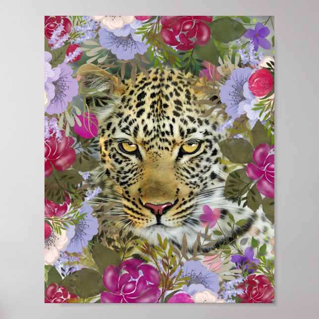 Poster Safari Jungle Florale Peinture léopard (Devant)