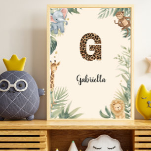 Poster Safari Jungle Monogramme Personnalisé Nom G Crèche