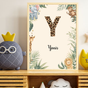 Poster Safari Jungle Nom Personnalisé Monogramme Y Nounou