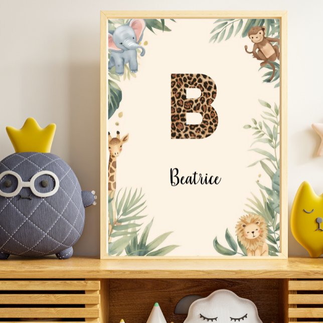 Poster Safari Jungle Personalized Name Monogram B Nursery (Créateur téléchargé)