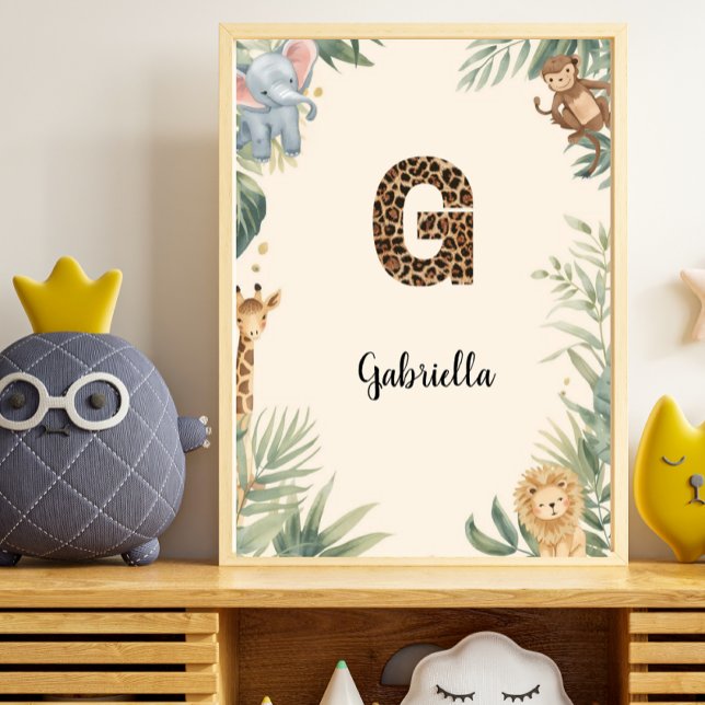 Poster Safari Jungle Personalized Name Monogram G Nursery (Créateur téléchargé)
