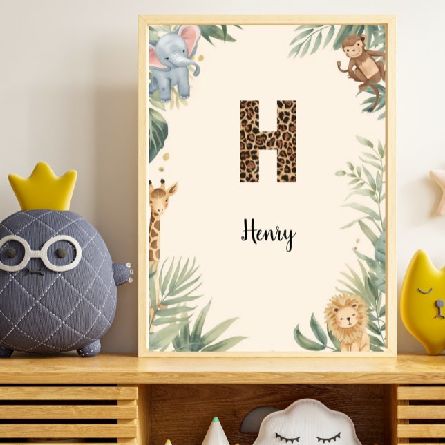 Poster Safari Jungle Personalized Name Monogram H Nursery (Créateur téléchargé)