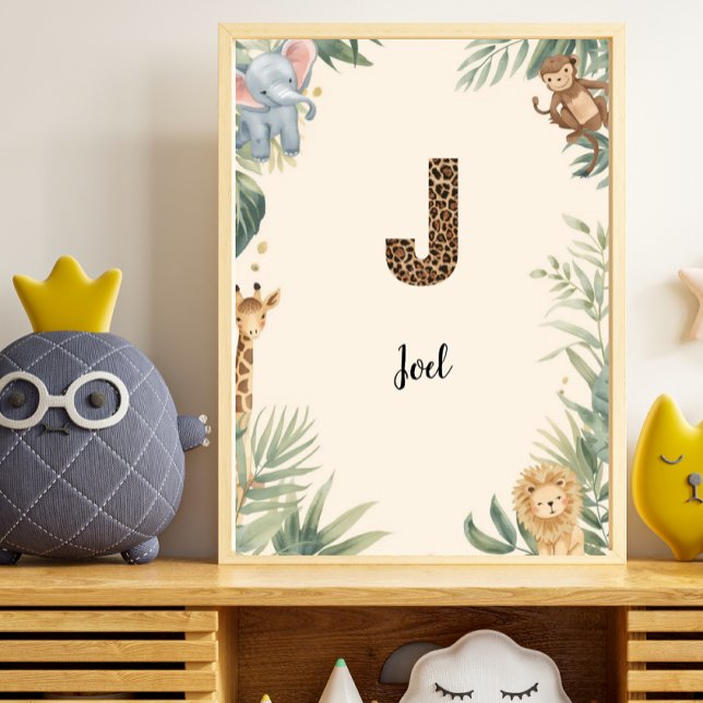 Poster Safari Jungle Personalized Name Monogram J Nursery (Créateur téléchargé)