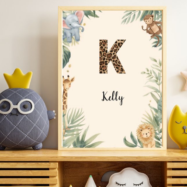 Poster Safari Jungle Personalized Name Monogram K Nursery (Créateur téléchargé)