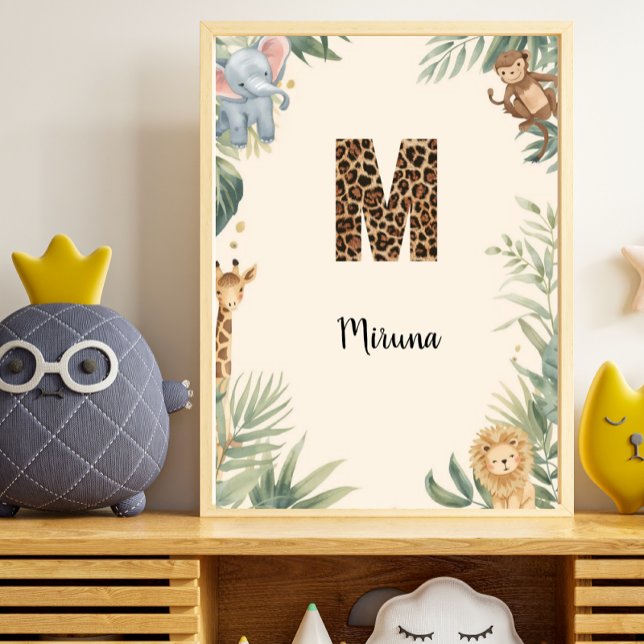 Poster Safari Jungle Personalized Name Monogram M Nursery (Créateur téléchargé)