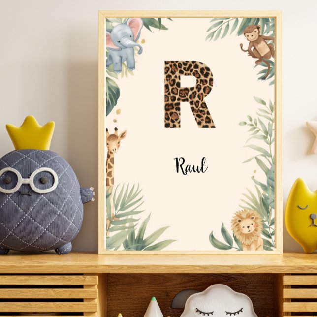 Poster Safari Jungle Personalized Name Monogram R Nursery (Créateur téléchargé)