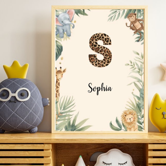 Poster Safari Jungle Personalized Name Monogram S Nursery (Créateur téléchargé)