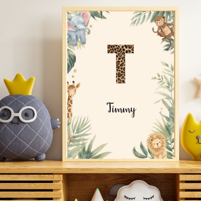 Poster Safari Jungle Personalized Name Monogram T Nursery (Créateur téléchargé)