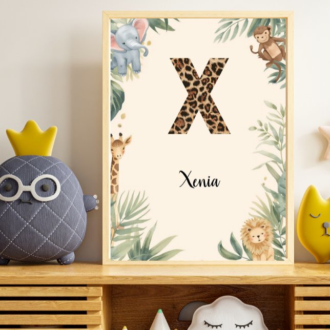 Poster Safari Jungle Personalized Name Monogram X Nursery (Créateur téléchargé)