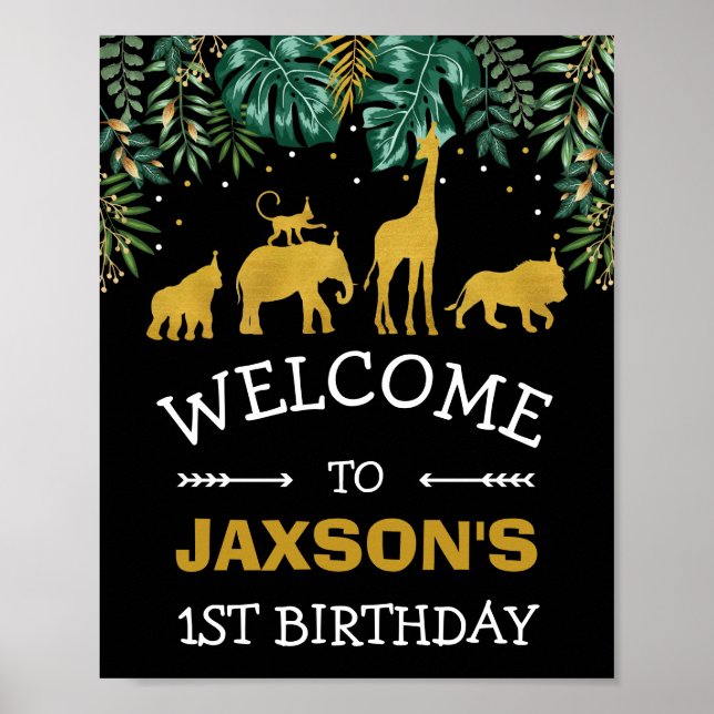 Poster Safari Jungle WILD ONE Tropical Birthday Welcome (Devant)