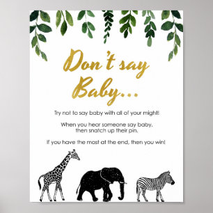 Poster Safari ne pas dire Baby shower Jeu Clothespin Peg