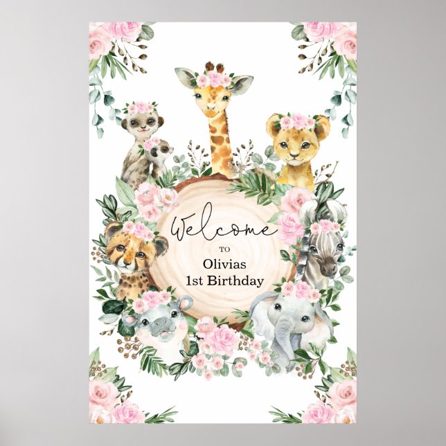 Poster Safari sauvage Animaux Floral Greenery Anniversair (Devant)