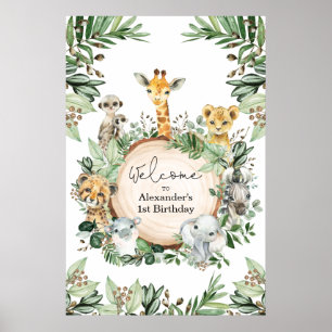 Poster Safari sauvage Animaux Verdure rustique Anniversai