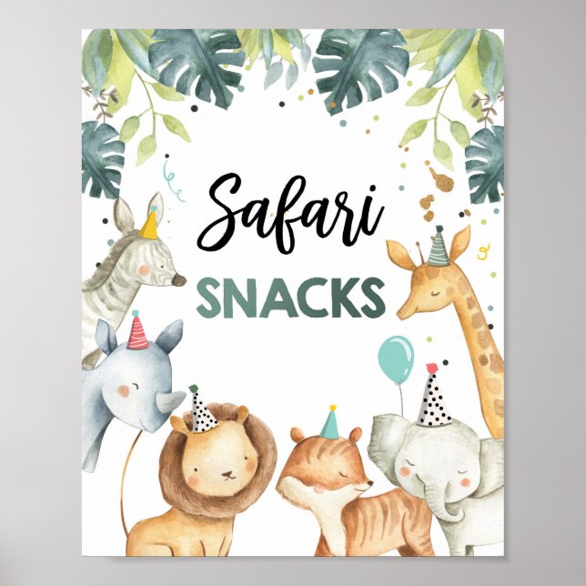 Poster Safari Snacks Animaux sauvages Garçon Anniversaire (Devant)
