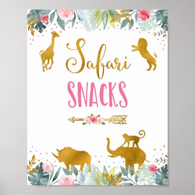 Poster Safari Snacks Pink Gold Green Signal d'anniversair (Devant)