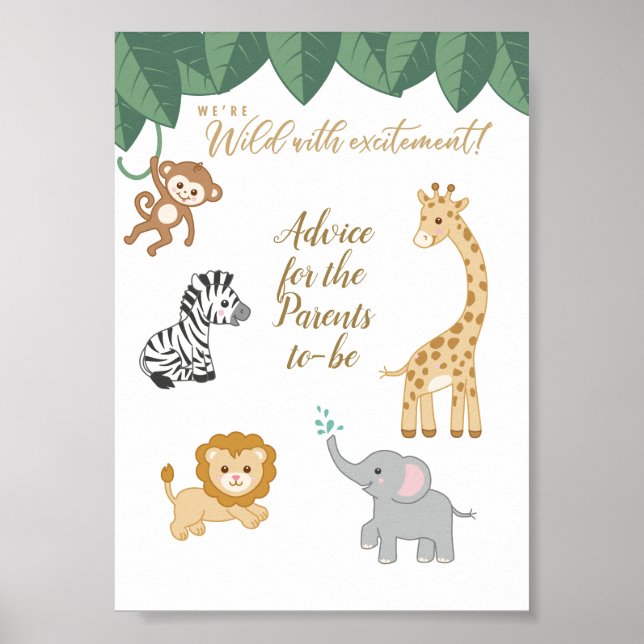 Poster Safari thème Baby shower Conseils pour les parents (Devant)